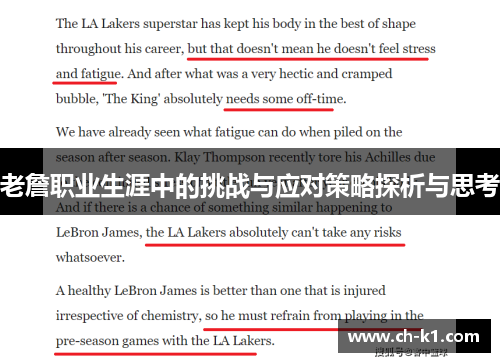 老詹职业生涯中的挑战与应对策略探析与思考